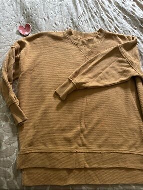 aerie Waffle-Knit Long Sleeve Top in Mustard